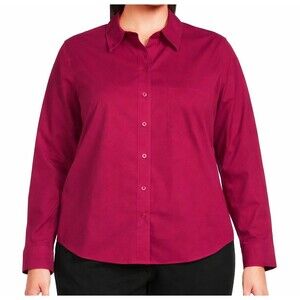 Foxcroft Women 16 Plus Size Button Up Shirt Wrinkle Free Red Preppy Office Siren